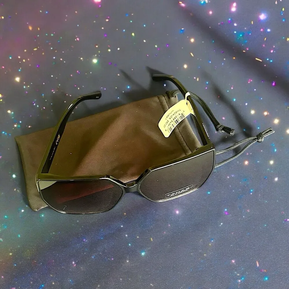 Tahari Oversized Square Sunglasses TH904 OX Shiny Black Frame Gradient Lens NWT